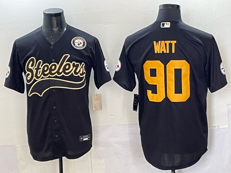Men 2025 Nike Pittsburgh Steelers #90 Watt Black Joint Name  Limited NFL Jersey style 050